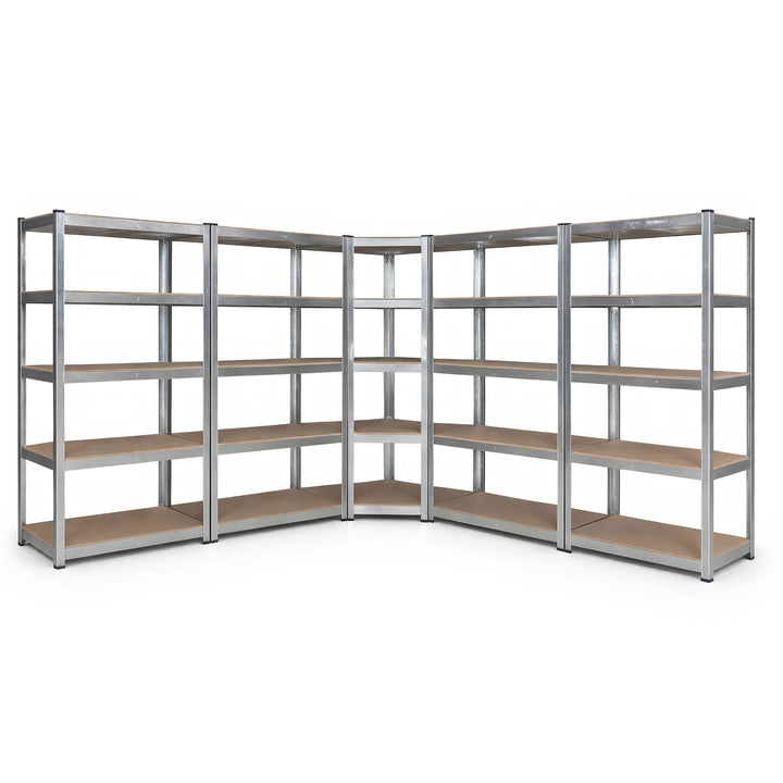 InhandKraft® 5tlg. Eckregal-Set mit MDF–Einlagen - Höhe 180 cm - 2500 kg