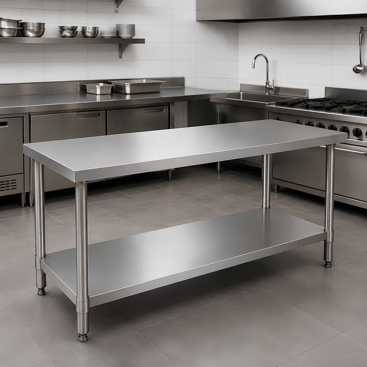 InhandKraft® Edelstahltisch für Gastronomie und Küche - 200 x 90 x 70 cm