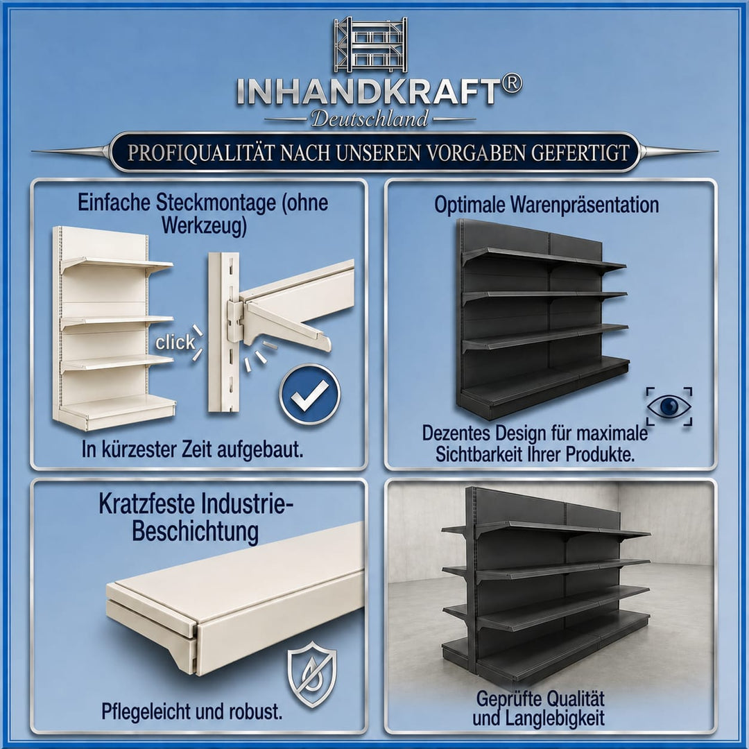 InhandKraft® Kopf- &amp; Gondelregal-Set für Kiosk &amp; Laden - Anthrazit