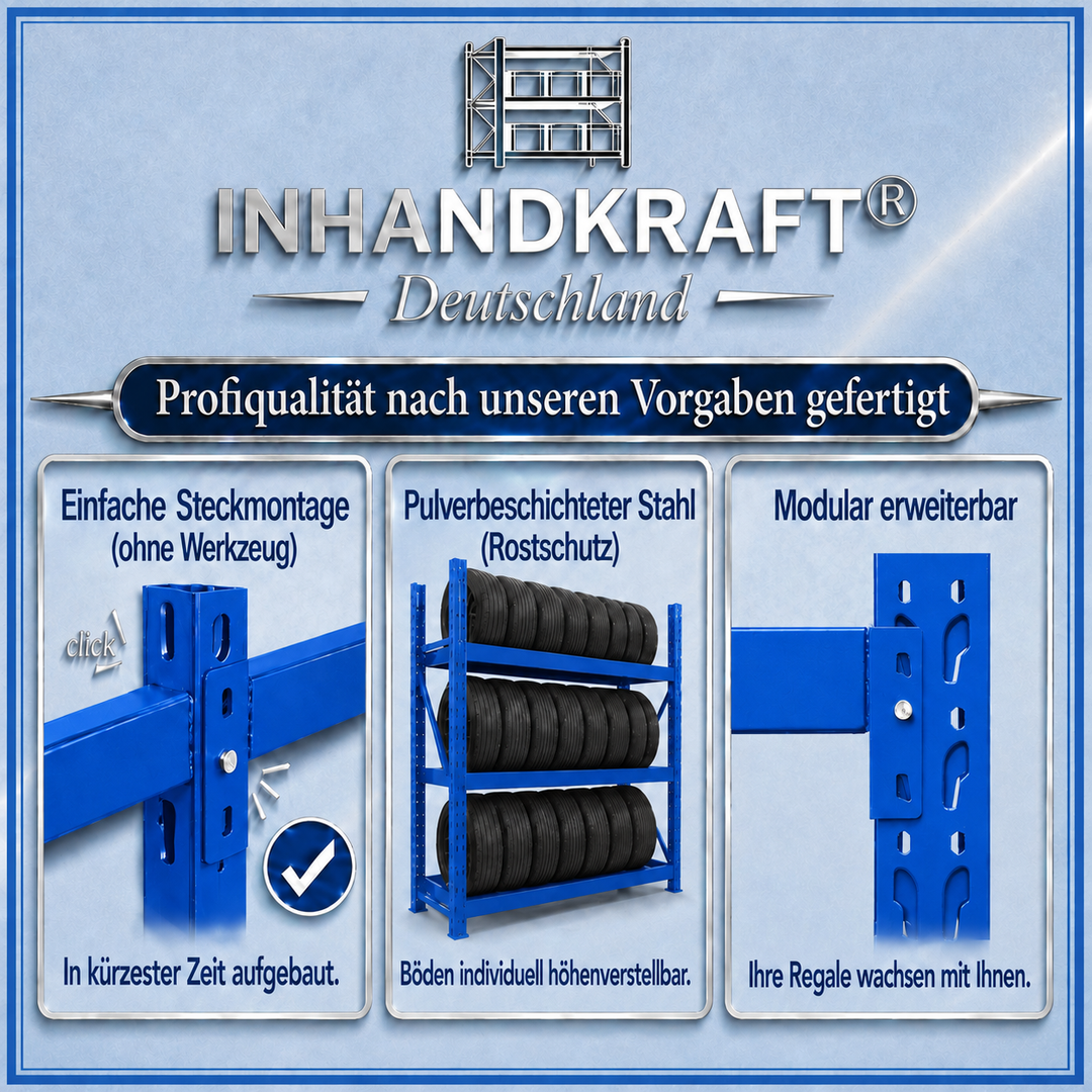 InhandKraft® Reifenregal – 200 kg Fachlast - Blau