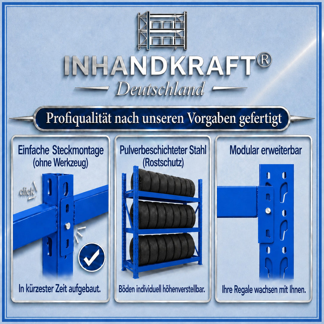 InhandKraft® Reifenregal – 500 kg Fachlast - Blau