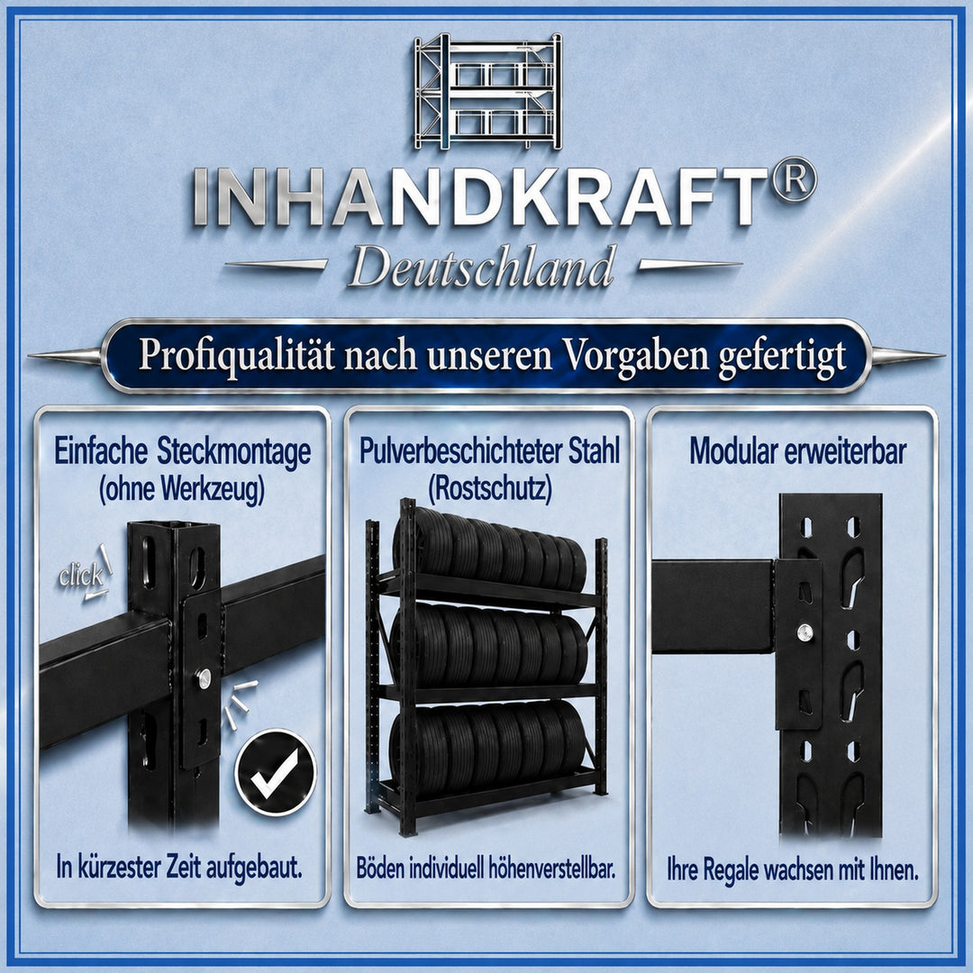 InhandKraft® Reifenregal – 500 kg Fachlast - Schwarz
