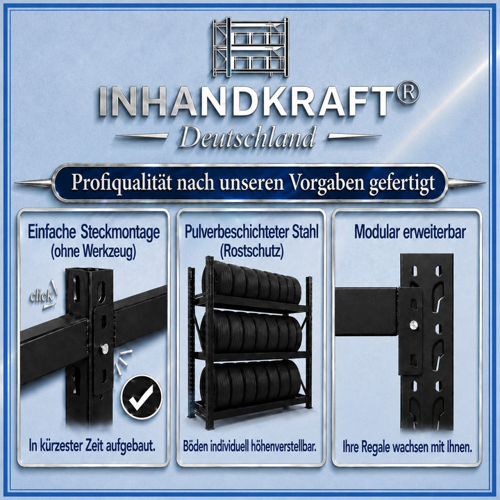 InhandKraft® Reifenregal – 500 kg Fachlast - Schwarz