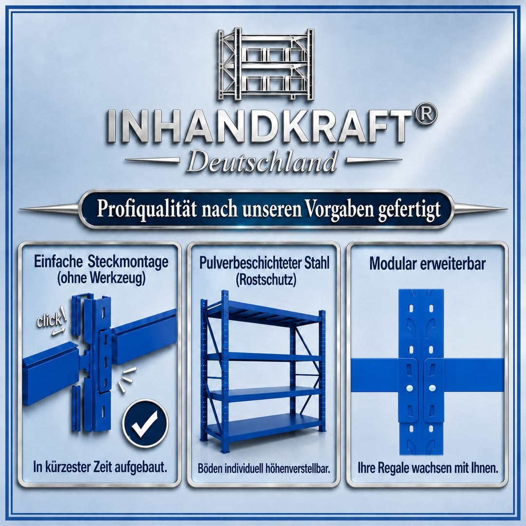 InhandKraft® Schwerlastregal-Set 10 lfm - 200 kg Fachlast - Blau