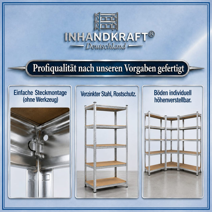 InhandKraft® Schwerlastregal mit MDF–Einlagen - 200x100x60 - 500 kg Gesamtlast
