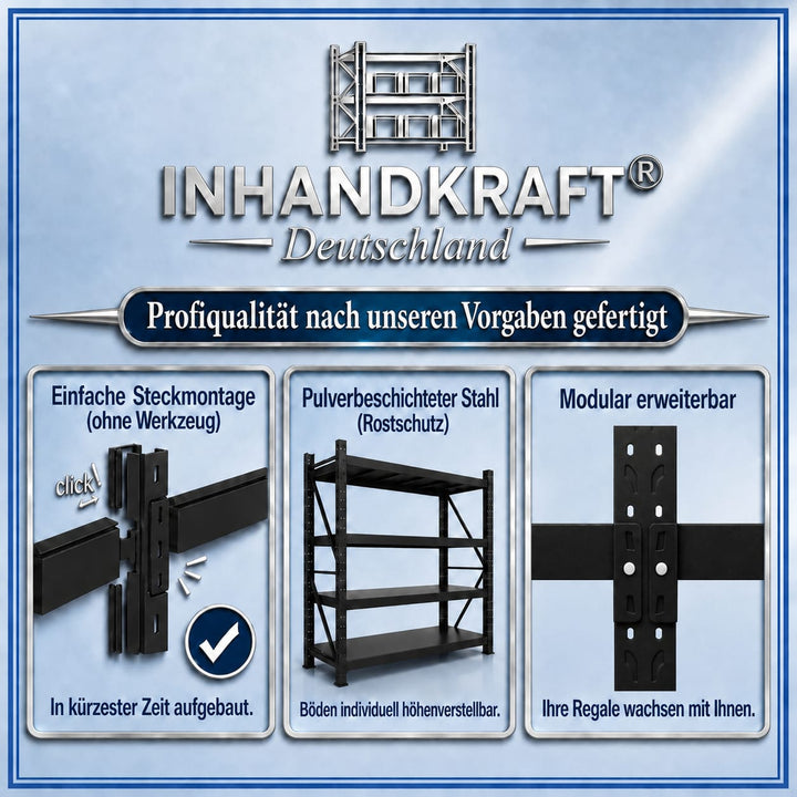 InhandKraft® Schwerlastregal-Set 10 lfm - 200 kg Fachlast - Schwarz