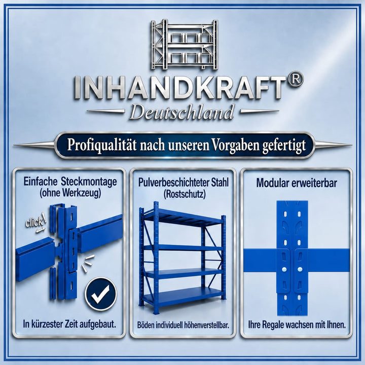 InhandKraft® Schwerlastregal - 200x200x60 - 200 kg Fachlast - Blau