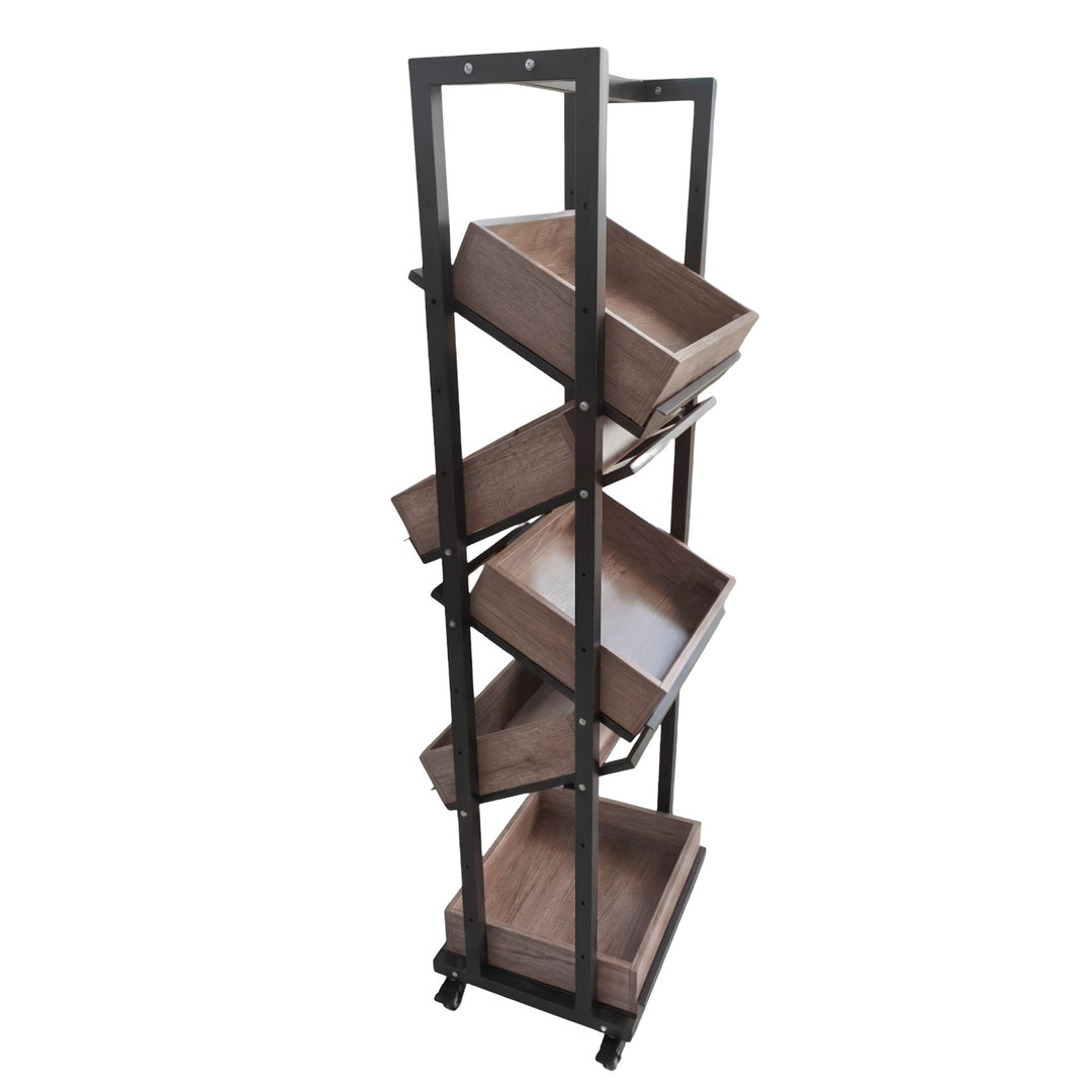 InhandKraft® mobiles Brot- &amp; Warenregal - mit Rollen &amp; Körben - Holz-Optik