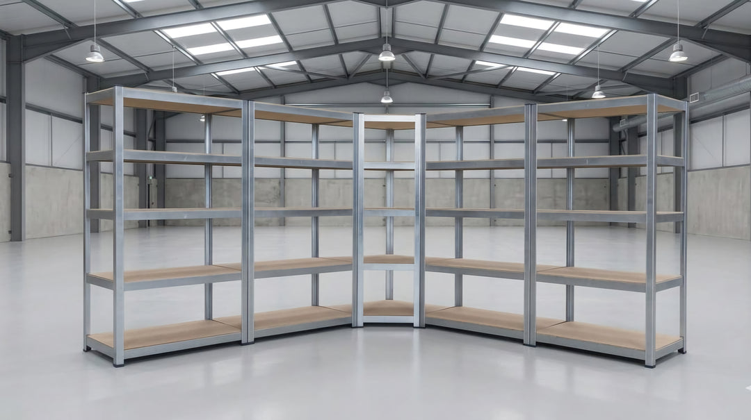 InhandKraft® 5tlg. Eckregal-Set mit MDF–Einlagen - Höhe 180 cm - 2500 kg