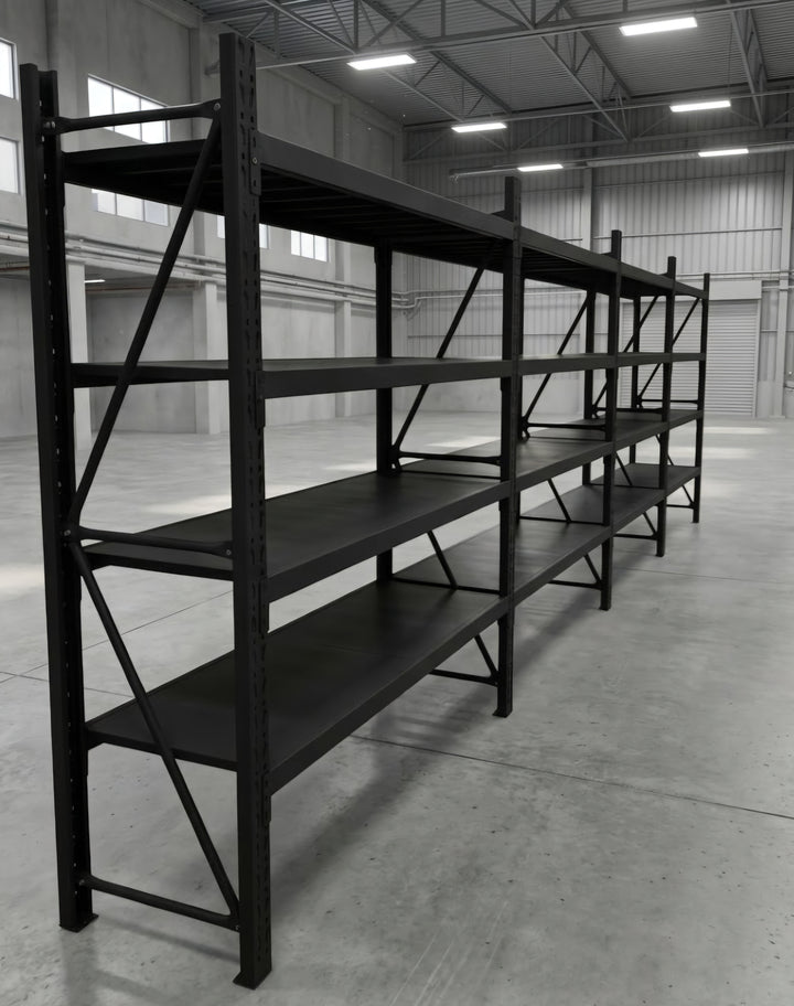 InhandKraft® Schwerlastregal-Set 8 lfm - 200 kg Fachlast - Schwarz